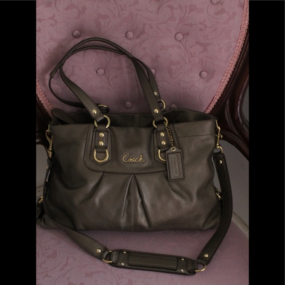 Coach Ashley Large Dark Grey Leather Carryall Bag - Picture 1 of 8